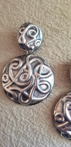 Vintage 925 Southwestern/ Boho Ohrringe TD-35 Clip on Lg Dangle STERLING 80er - Bild 3 von 5