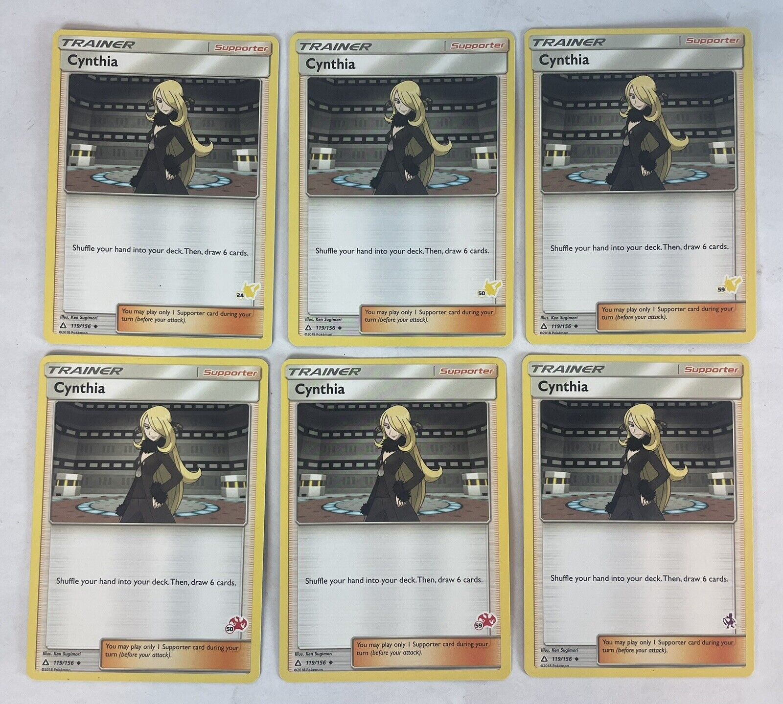 6 @ CYNTHIA Set 119/156 Stamped Pokemon Card Near Mint As Pictured