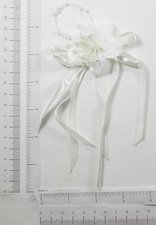 White Bridal Applique Satin Beaded Flower On Triple Bow