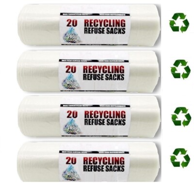 80 x umweltfreundliche starke klare Recycling Beutel Müll Müllsäcke [4 Rollen]
