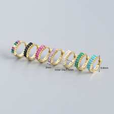 New SMALL Sterling Silver Baguette CZ Zirconia Boho Huggie Hoop Earrings