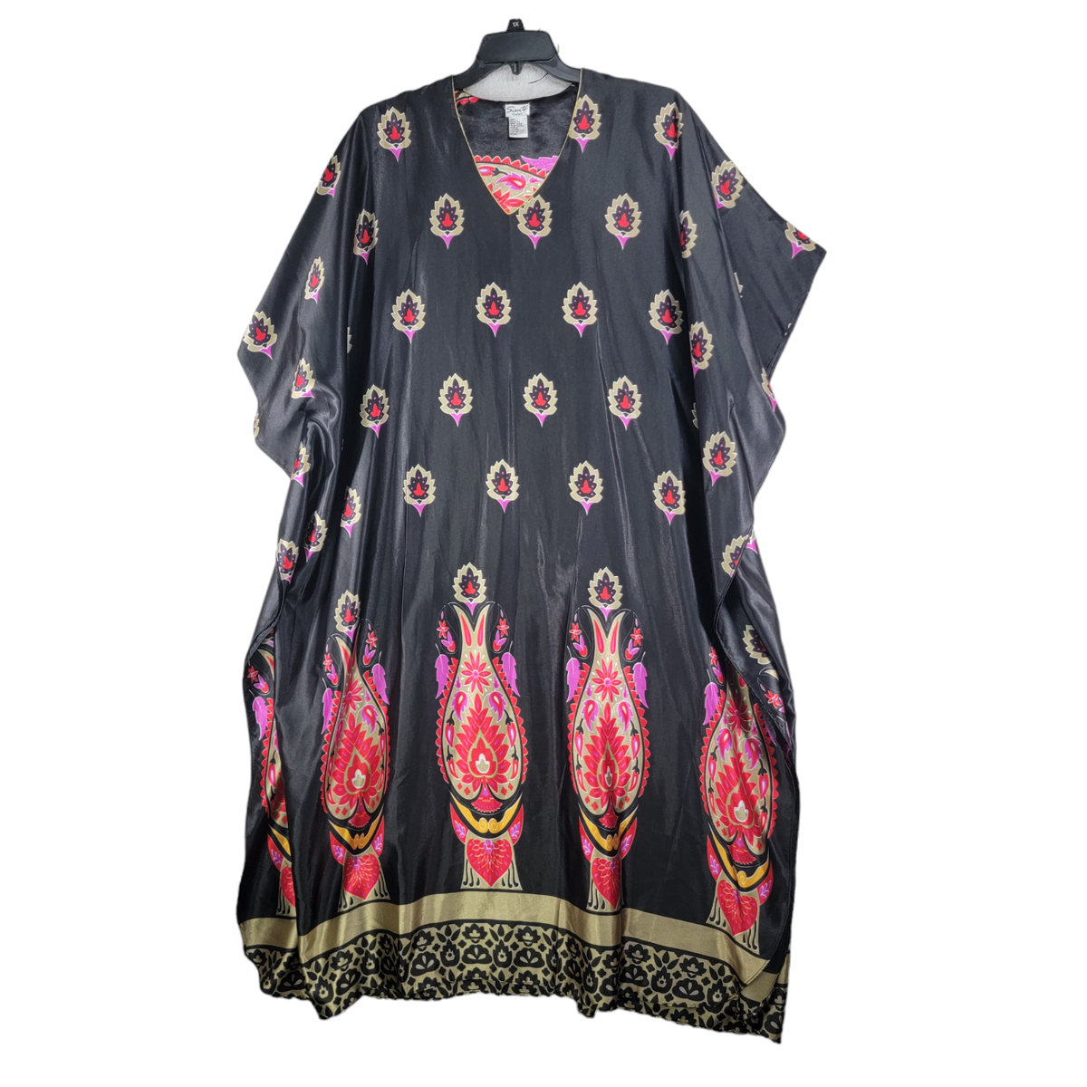 Sante Classics Womens Black Kaftan Maxi Dress V Neck Short Sleeve One Size