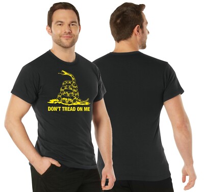 Don't Tread On Me T-Shirt Black & Gold Gadsen Flag Mens Short Sleeve Tee Shirts