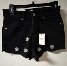 Forever 21 Premium Black Dark Wash Denim Cut Off Shorts Womens 26 High Rise