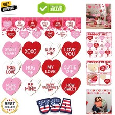 36 Pcs Valentine's Day Wooden Ornaments Sweet Heart Decorations Pink Red and ...