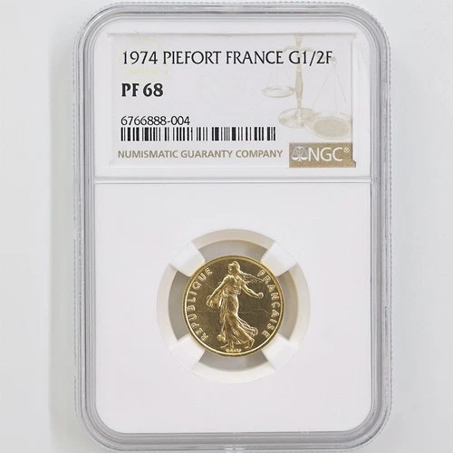 1974 France The Sower Piefort 1/2 Franc Gold Proof Coin NGC PF 68