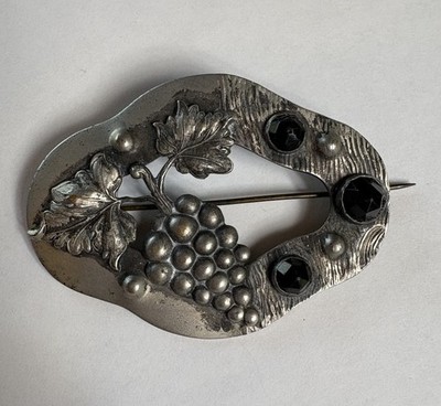 Antique 1800s Victorian Silver Plate Mourning Sash Belt Pin Buckle Brooch Grapes
