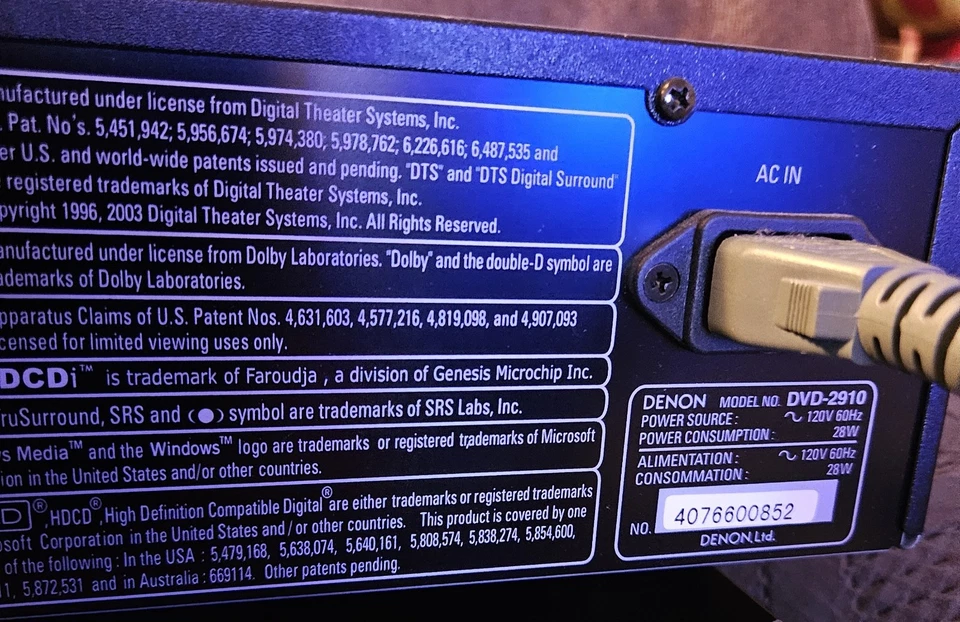 Denon DVD-2910 DVD AUDIO VIDEO/DVD/CD/SACD. HDMI - Para PIEZAS o REPARACIÓN. Foto 4 de 4