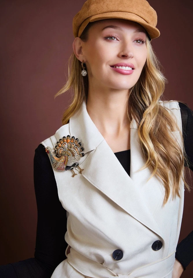 New $220 HEIDI DAUS Large TILLY Turkey Large Enamel Crystal Pin Thanksgiving - Image 3 of 4