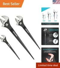 Adjustable Construction Spud Wrench Set 3 Piece 8 10 12 Inch Black Oxide Chro...