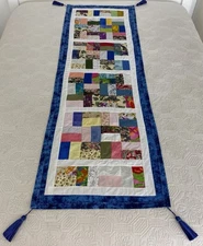 Hand Crafted Patchwork Table Runner Colourful Geometric Cotton Tassels 170x55cm
