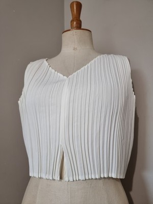 ANAKAPALLE: VINTAGE BLUSE PERMANENTE FALTEN PLISSEE ECRU MADE IN FRANCE CHIC