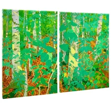 Autumn Leaves Wall Art Decor Set of 2 Framed Canvas Modern Impressionist Fore...