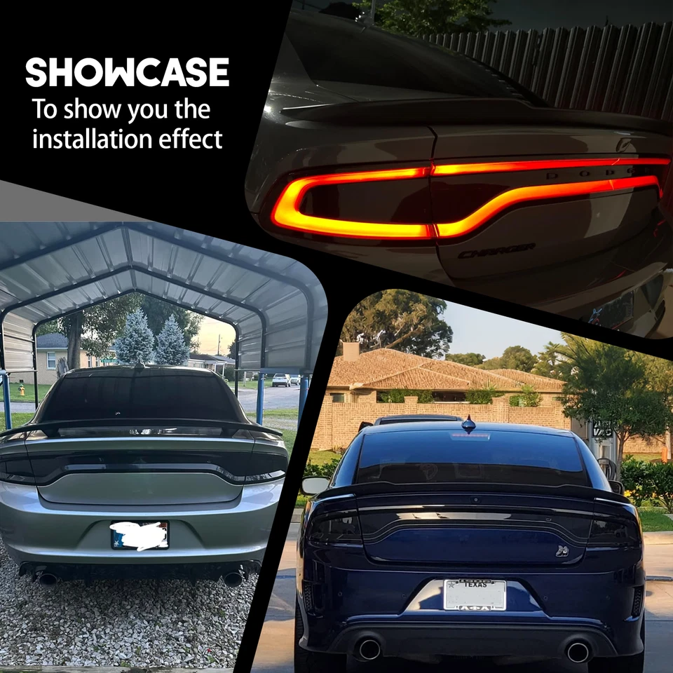 Smoked Black ABS Rear Tail Light Lamp Trim Cover Set For Dodge Charger 2015-2023 - Image 4 of 4