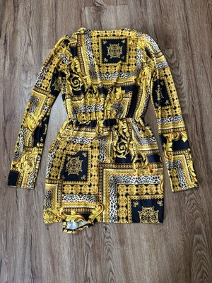 blue blush brand dress Women's S B/G Animal Print Wrap V-Neck Long Sleeve Tie #0011 Lili Fringe Dress |