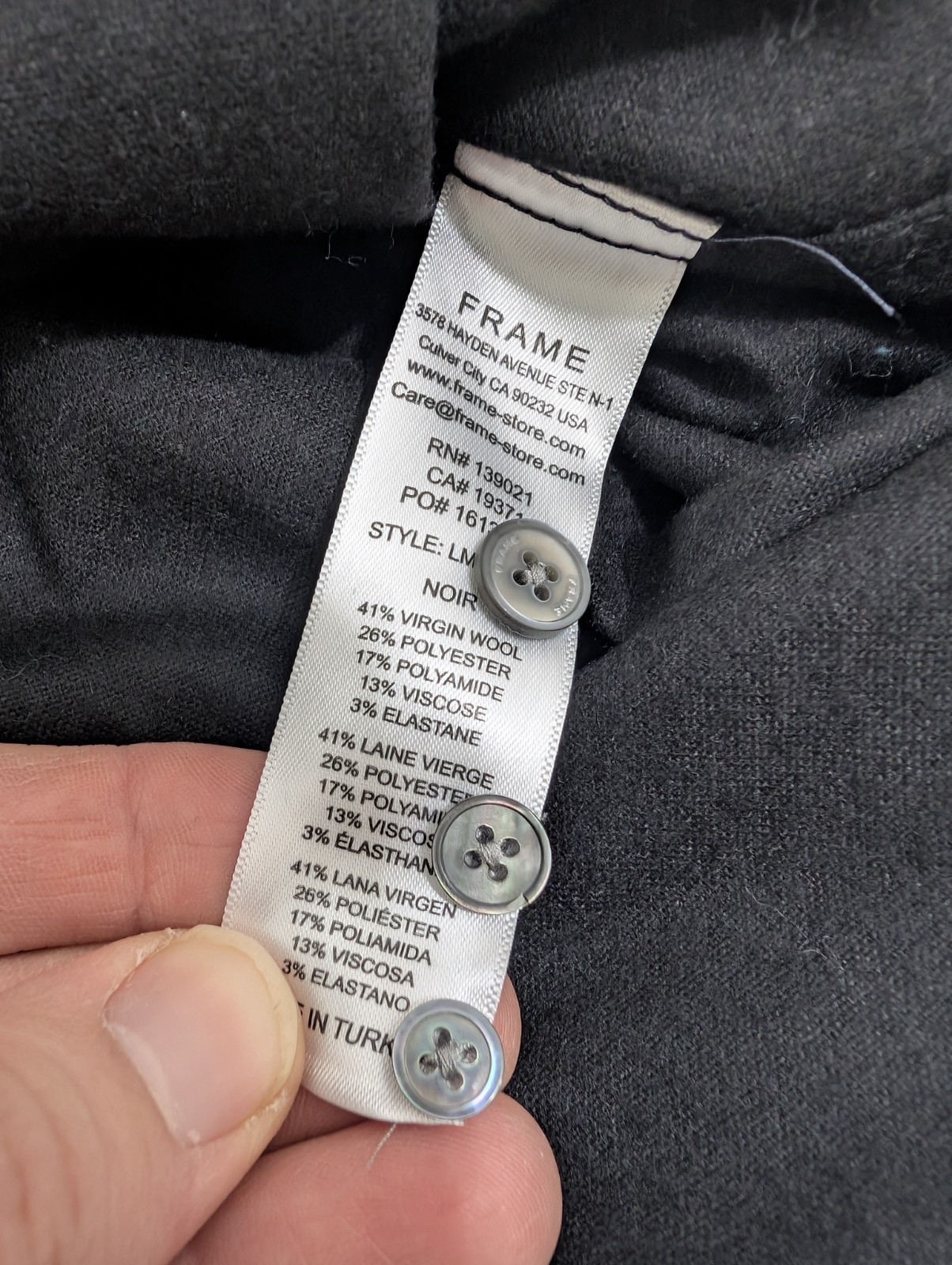 Frame Men's M Solid Black Button Down Wool Stretc… - image 9