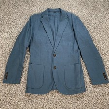 J. Crew Thompson Men's 35 Blazer Sport Coat Teal Blue Linen Cotton Blend