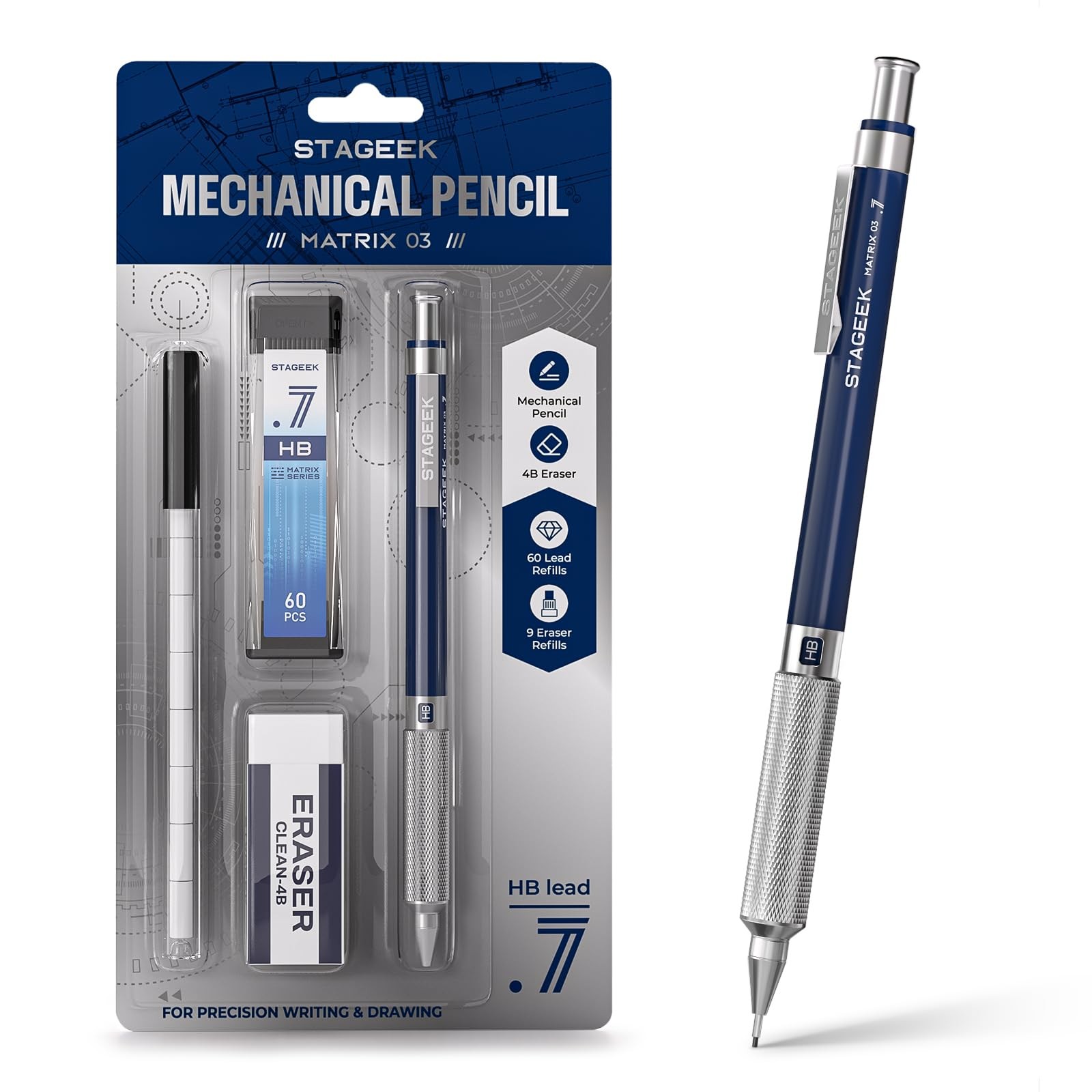 STAGEEK 0.7 mm Mechanical Pencil, Metal Art & 1 Count (Pack 