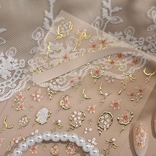 5D Embossed Gilded Border Floral Nail Art Stickers French Court Style Style-11