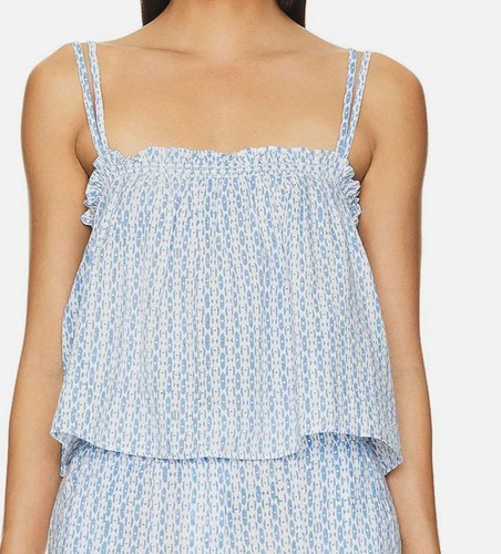 Ciao Lucia Women Blue Cosetta Geometric Cotton-Linen Top Size XL
