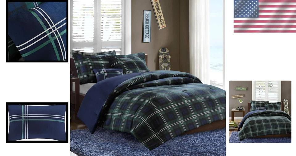 Juego de edredón de diseño a cuadros estilo de vida de cabina Foto 2 de 4