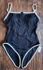 AERIE "Shine" Henley One Piece Cheeky UPF 50 Black Swimsuit Bathing Suit, M