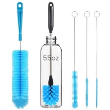 Stainless Steel Bottle Brush, 5 Pack, Straw Cleaner, 15in Long, Coffee Mug, Blue