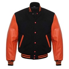 Men's Varsity Letterman Jacket Genuine Cowhide Leather Baseball College Bomber