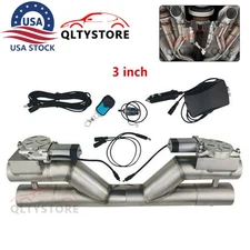 3" Double Electric Exhaust Dual Valve Y Pipe Kit Manual Control & Remote Switch