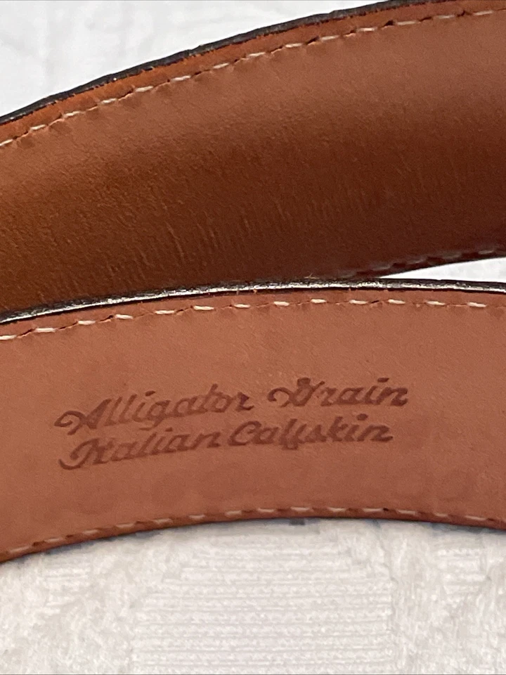 Cinturón de cuero de becerro grano cocodrilo Martin Dingman para hombre talla 38 marrón hecho a mano EE. UU. Foto 4 de 4