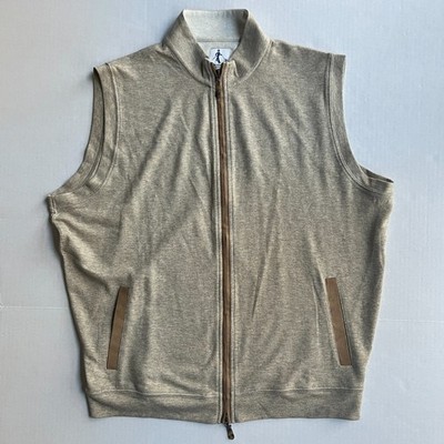 SHARP LAD Full Zip Vest Mens L Tan Herringbone Brown Tortoise Zip Suede Detail