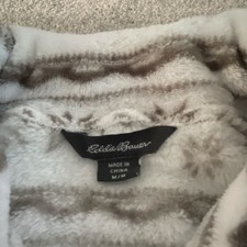 Eddie Bauer Women's Fleece 1/4 Zip Pullover White Gray Fair Isle Size M