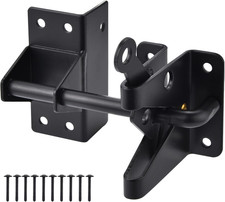 Self Locking Gate Latch Heavy Duty Metal for Wooden Fence Black