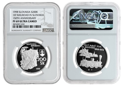 SLOVAKIA 200 Korun 1998 NGC PF69 UC'150th Anniversary 1st Railroad' - Picture 3 of 3