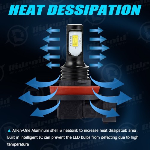 RIDROID H11+ 9005 LED Headlight 6000K Super Bright Bulbs High/Low Beam Combo - Picture 16 of 19
