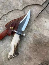 CUSTOM HANDMADE STAG ANTLER HANDLE HUNTING BOWIE KNIFE D2 STEEL BLADE