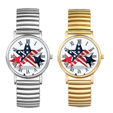 Men Women USA American Flag Dial Stretch Watch Elastic Band Quartz Wristwatch