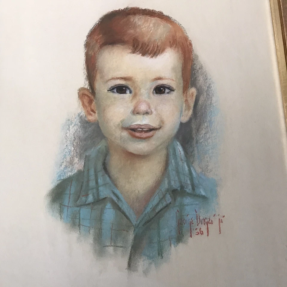 De colección George Unger Jr Retrato Pastel Pelirrojo Niño Niño 1956 Obra de Arte Original Foto 3 de 4