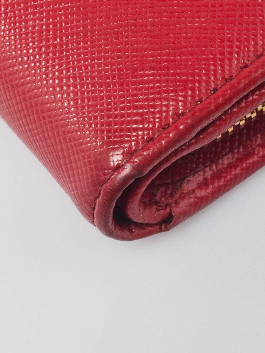 Prada Red Saffiano Leather Small Compact Wallet | eBay