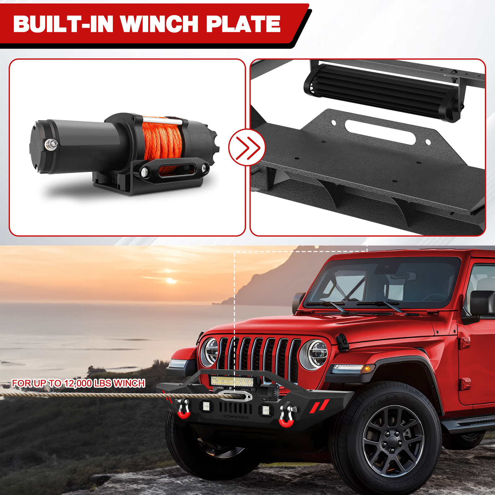 For 2019-2024 Wrangler JL/JLU Front or Rear Bumper W/Winch Plate&LED Lights thumbnail 5