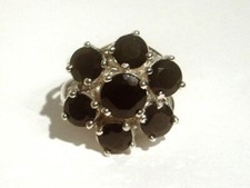 Sterling Silver Flower Cocktail Ring with Faceted Black Onyx