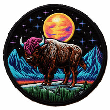 American Bison Applique Patch - Buffalo Animal Badge 3" Iron on Mountains Moon
