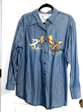 Disney Winnie the Pooh Embroidered Button Up Shirt Chambray Disney Store Vintage