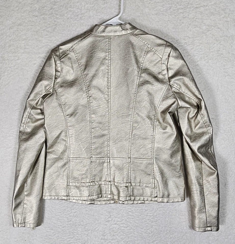 NUEVO CON ETIQUETAS BACCINI Mujer Chaqueta Imitación Cuero Dorado Metálico Talla Pequeña NUEVA Foto 2 de 4