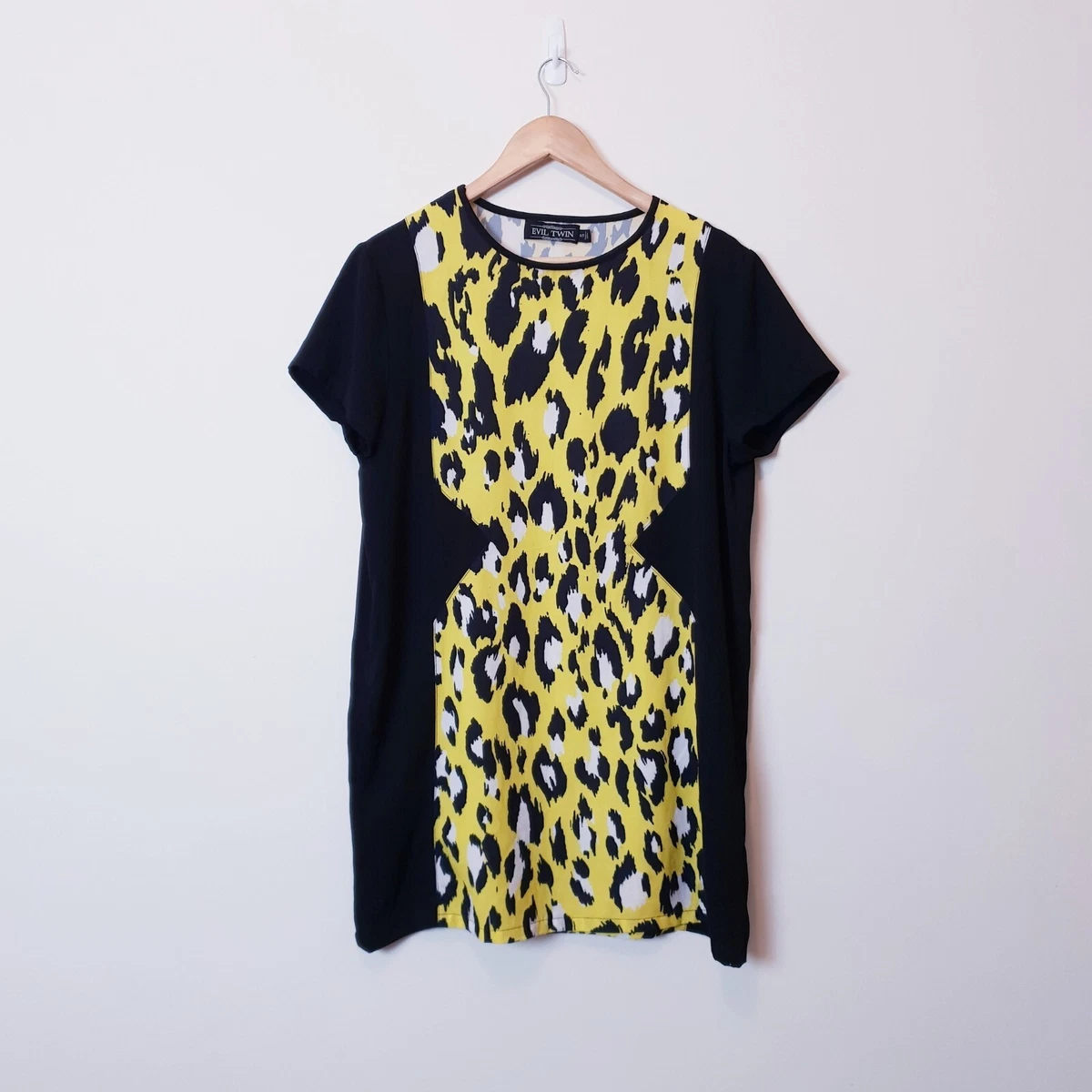 Evil Twin Dress Womens S Small Black Yellow Cheetah Spot Shift with pockets  | eBay