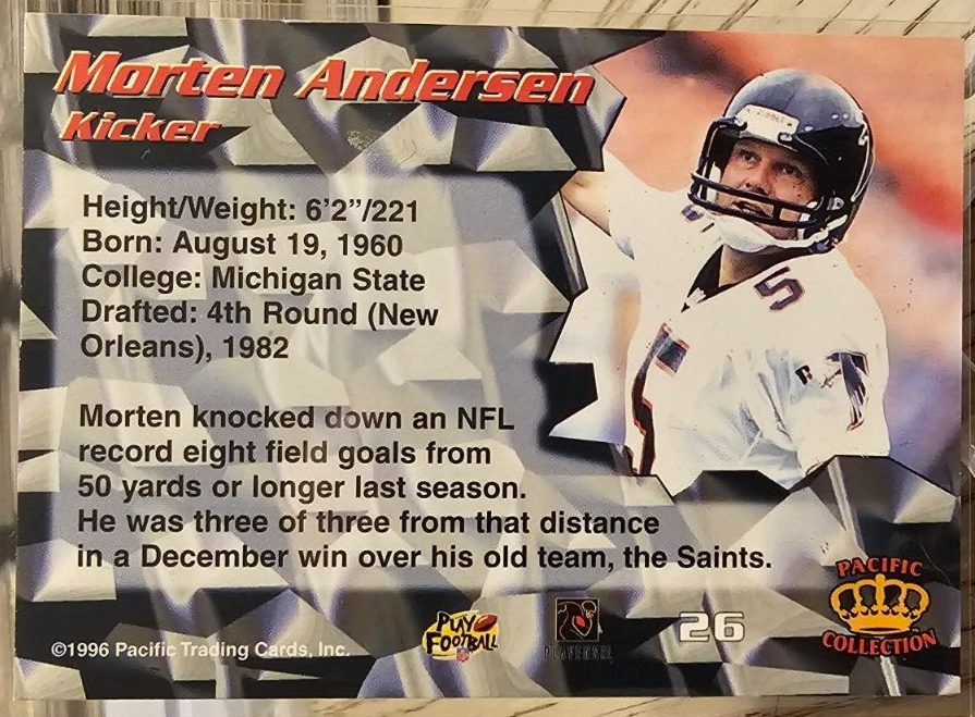 1996 Pacific Collection Morten Andersen #26 Atlanta Falcons | eBay