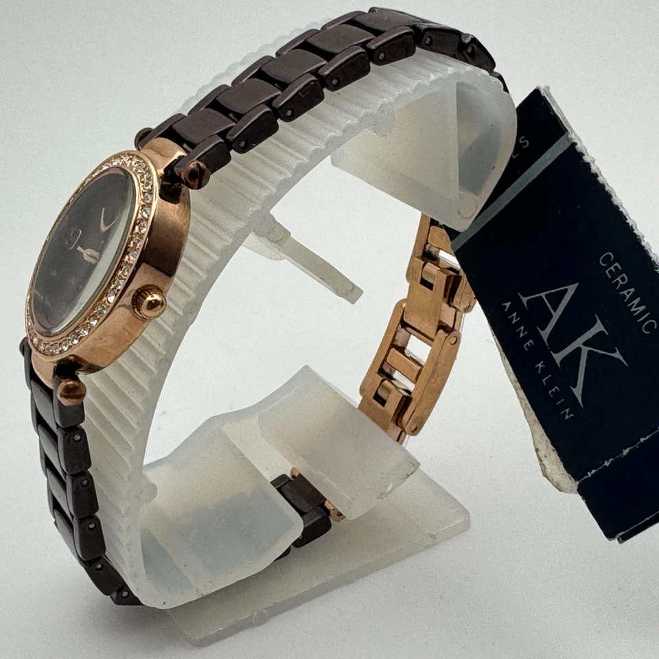 Anne Klein Quartz Watch 10/9704 Women Brown Ceramic Rhinestone New Battery 6.75" - Image 4 of 4