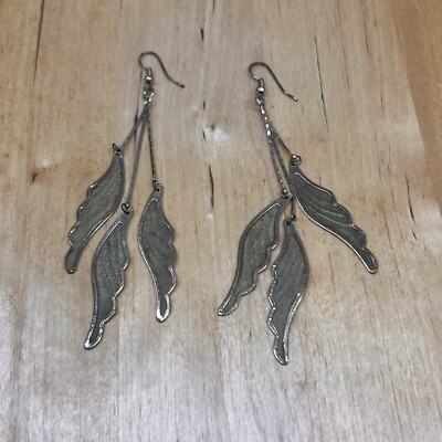 Gold tone Filigree Feather or Wings Lightweight Dangling Hook Earrings