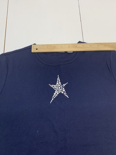 Nordstrom Womens Short Sleeve Shirt Size Small Blue Sequin Star Crew Neck New - Picture 7 of 11