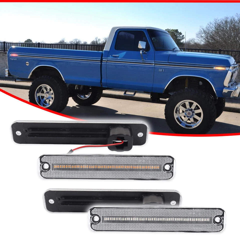 Luzes indicadoras laterais de LED dianteiras e traseiras transparentes 4 peças para Ford F TRUCK BRONCO ECONOMOLINE - Imagem 3 de 4